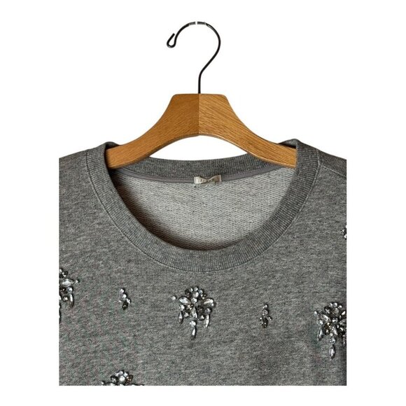 J Crew Sweatshirt Women Small Gray Cotton‎ Rhinestone Embellished Top Preppy - Picture 4 of 9
